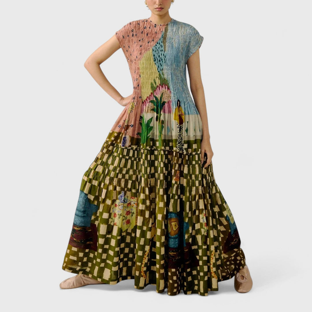 שמלת קפלים עם הדפס שירה