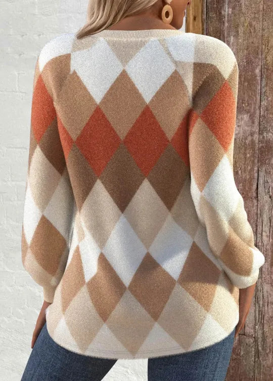 סוודר | סוודר עם דוגמת משבצות ופרטי כפתור