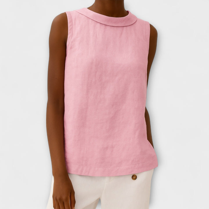 טופ קיץ אלגנטי ללא שרוולים עם קולאר מקופל