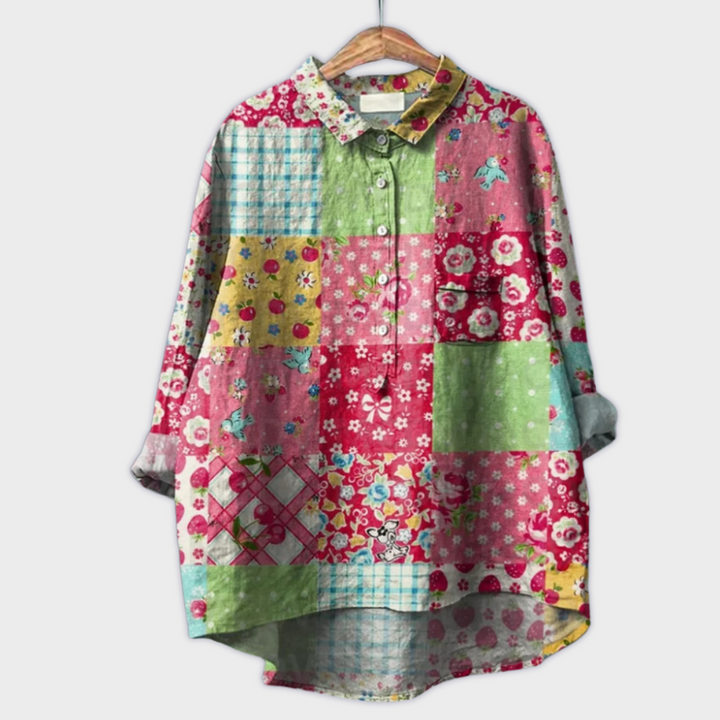 חולצת נשים פרחונית בעבודת יד עם גזרה רפויה