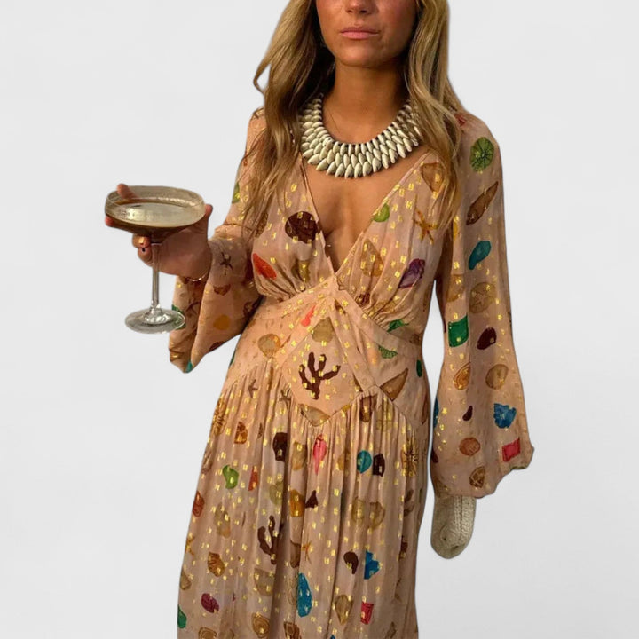 שמלת מקסי עם הדפס שיפון של אליזה