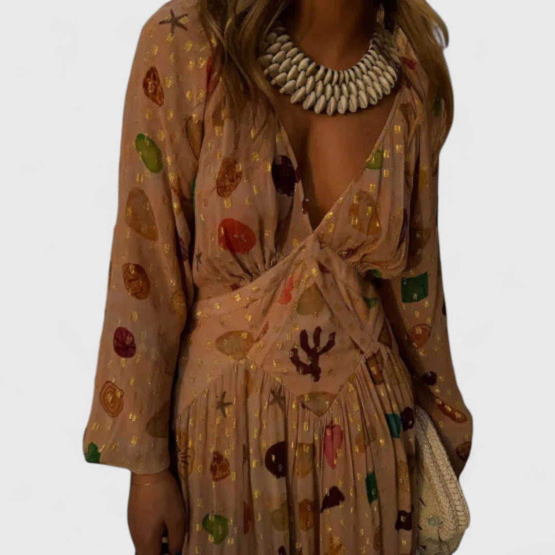 שמלת מקסי עם הדפס שיפון של אליזה