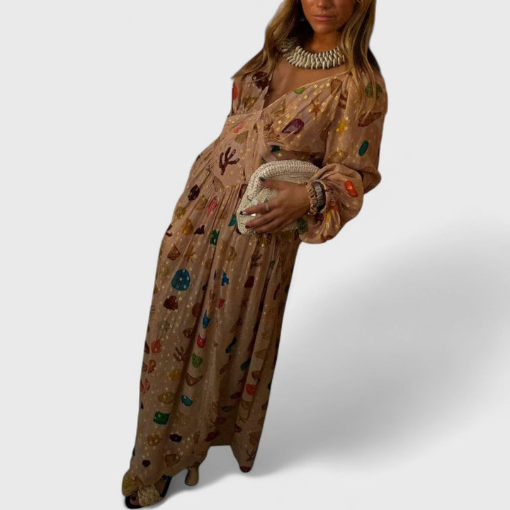 שמלת מקסי עם הדפס שיפון של אליזה