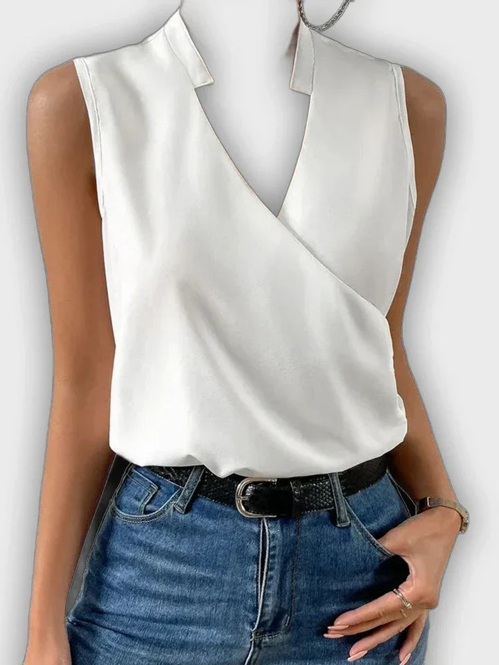 טופ קיץ עם צווארון V אלגנטי ונעים