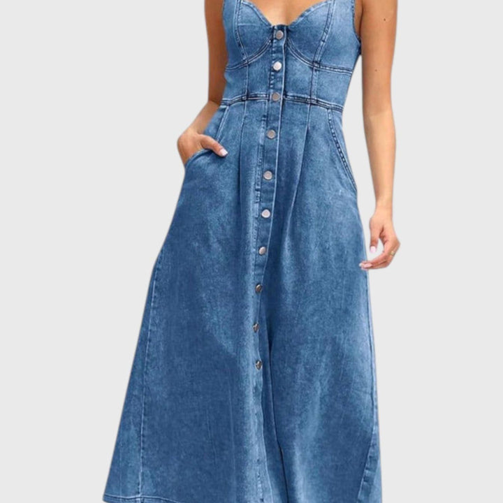 שמלת מידי ג'ינס קלאסית ללא שרוולים של מאיה
