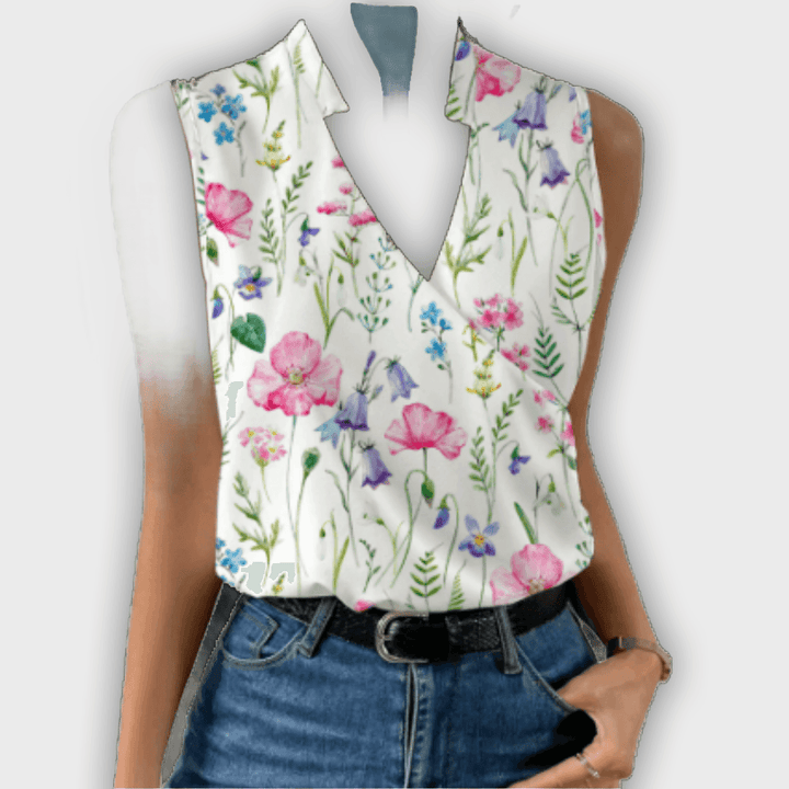 טופ קיץ עם צווארון V אלגנטי ונעים