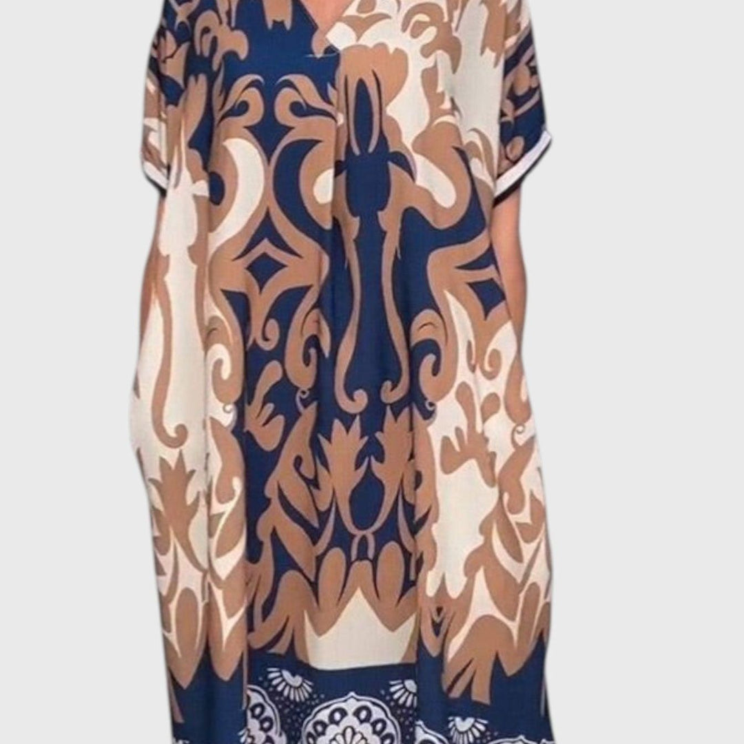 שמלת מידי עם צווארון וי והדפסה רחבה של טליה